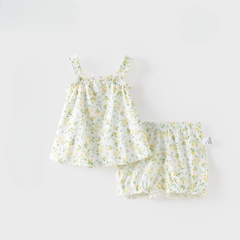 100% Cotton Spaghetti Strap Top & Pants Set – Yellow Spring Floral Yellow Spring Floral 6-9 M
