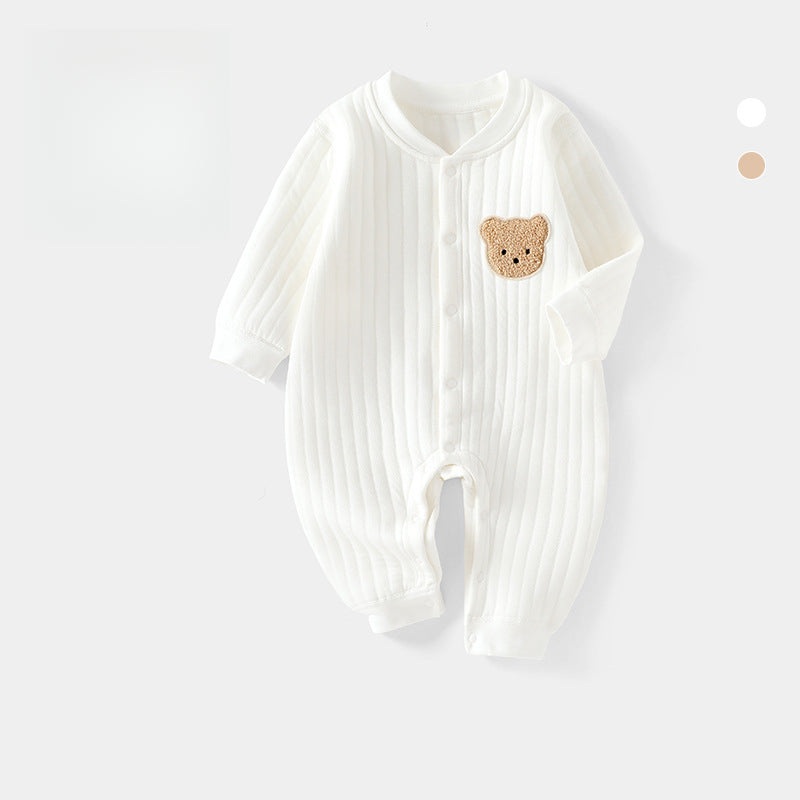 100% Cotton Warm Long Sleeve Snap-Up Romper – White Bear White Bear 0-3 M