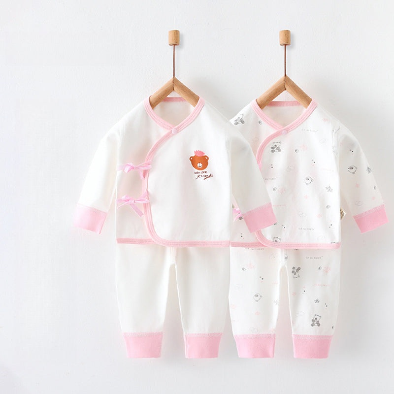 [2-Piece Set] 100% Cotton Long Sleeve Kimono Top & Pants Set – Pink Bear Pink Bear NB