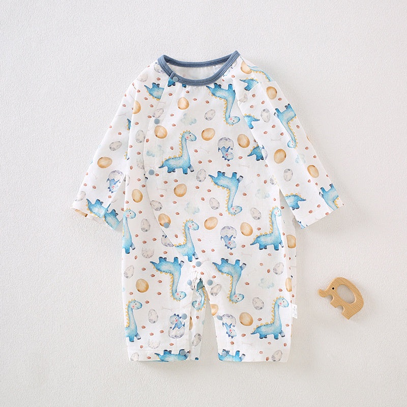Cotton & Bamboo Muslin Long Sleeve Romper – Blue Dinosaur Blue Dinosaur 0-3 M
