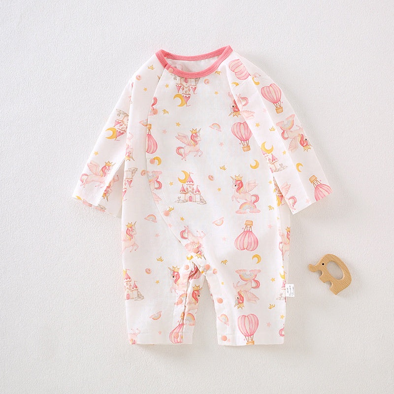 Cotton & Bamboo Muslin Long Sleeve Romper – Unicorn Unicorn 0-3 M