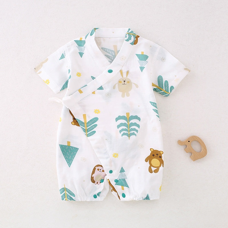Cotton & Bamboo Muslin Short Sleeve Romper – Forest & Animals Forest & Animals 0-3 M