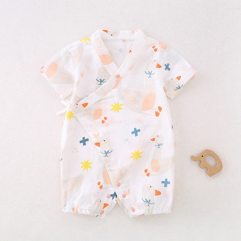Cotton & Bamboo Muslin Short Sleeve Romper – Goose Goose 0-3 M