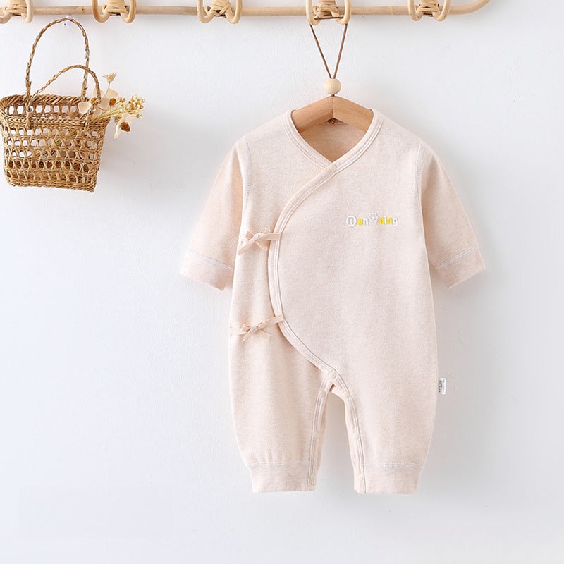 Cotton Long Sleeve Kimono Romper – Beige Beige NB