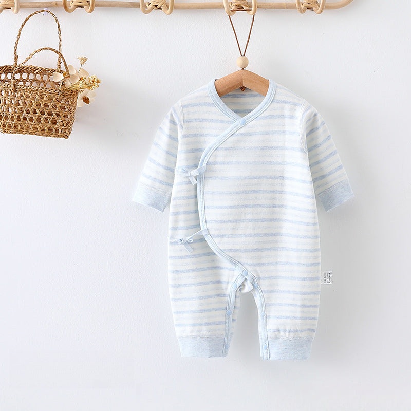 Cotton Long Sleeve Kimono Romper – Blue Stripe Blue Stripe NB