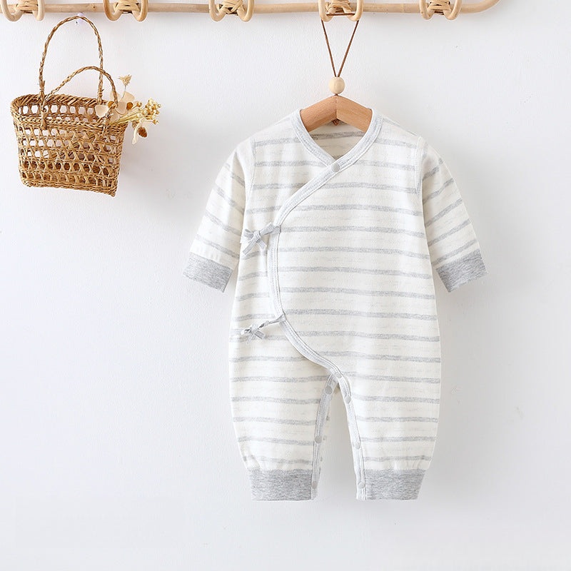 Cotton Long Sleeve Kimono Romper – Gray Stripe Gray Stripe NB
