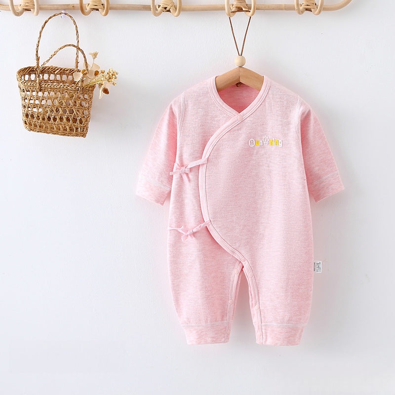 Cotton Long Sleeve Kimono Romper – Pink Pink NB