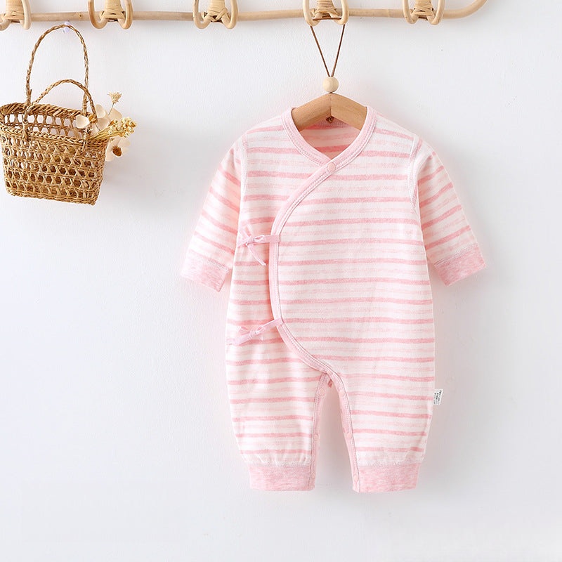 Cotton Long Sleeve Kimono Romper – Pink Stripe Pink Stripe NB