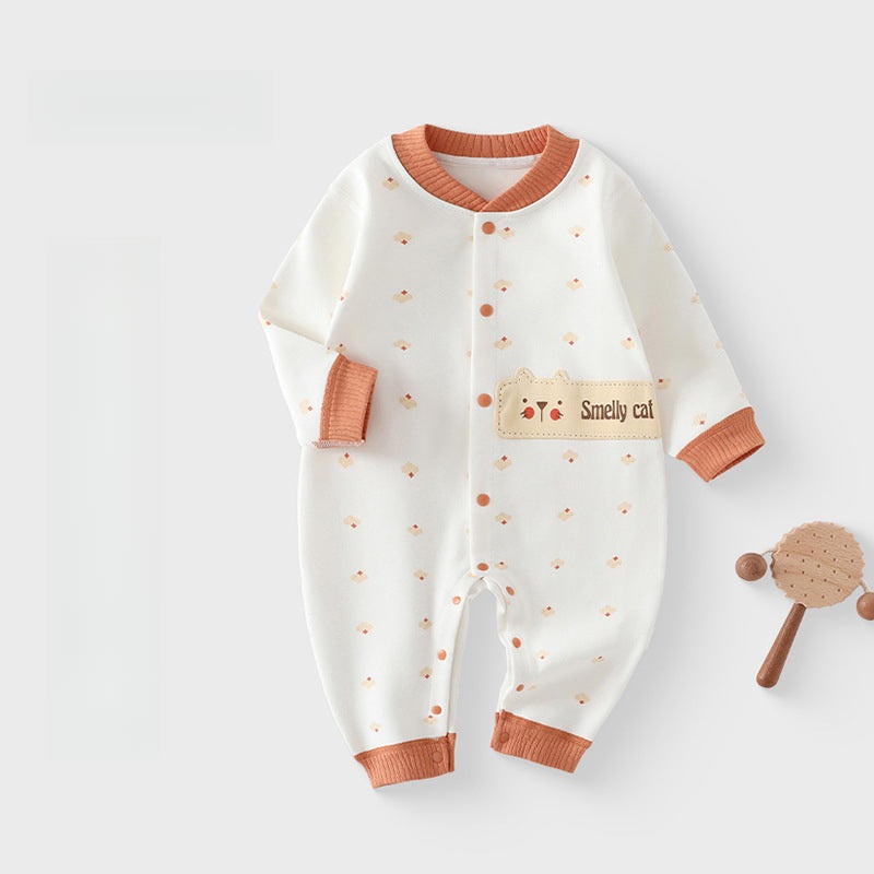 Cotton Long Sleeve Snap-Up Romper – Orange Cat Orange Cat 0-3 M
