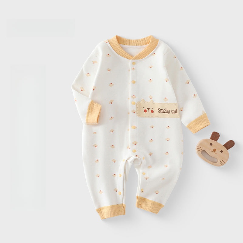 Cotton Long Sleeve Snap-Up Romper – Yellow Cat Yellow Cat 0-3 M