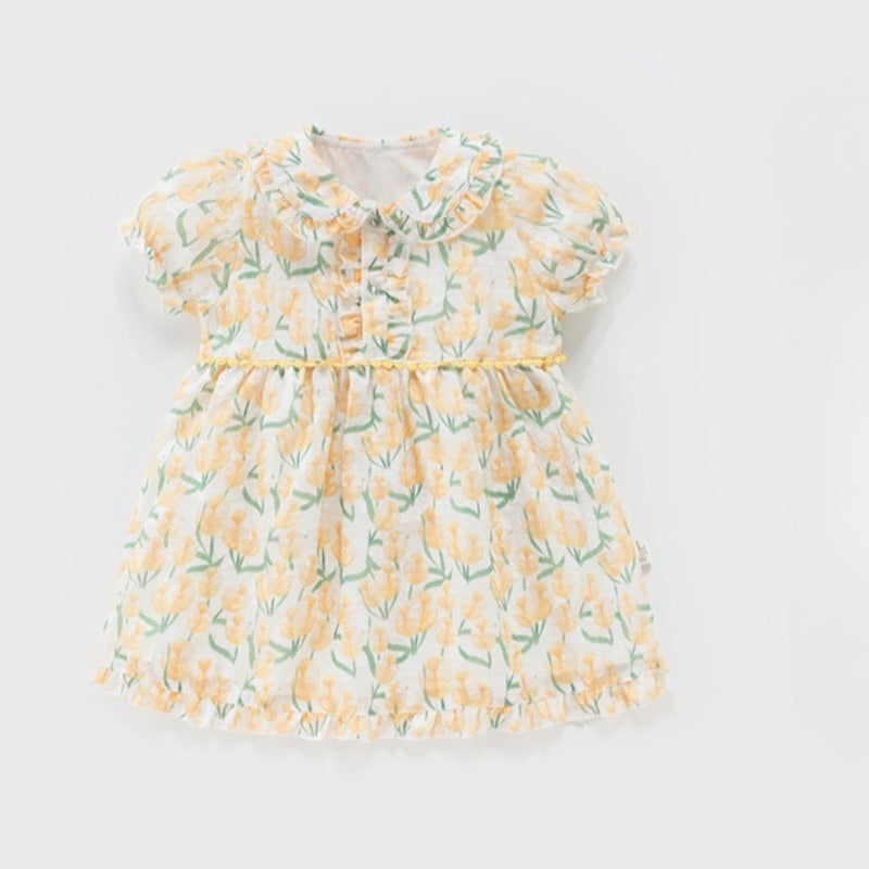 Cotton Short-Sleeve Princess Dress – Yellow Tulip Yellow Tulip 9-12 M