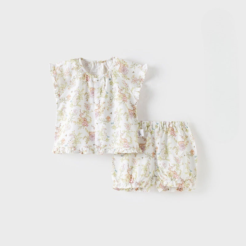 Cotton Short-Sleeve Top & Pants Set – Deer & Bunny Garden Deer & Bunny Garden 9-12 M