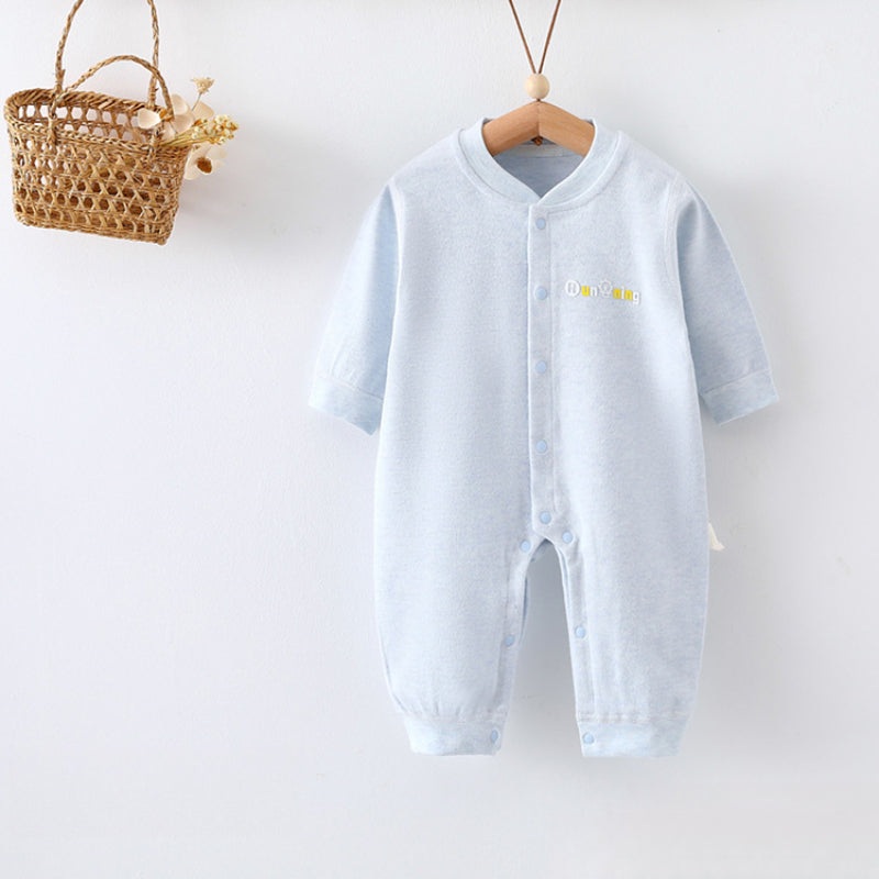 Cotton Snap-Up Long Sleeve Romper – Blue Blue 0-3 M