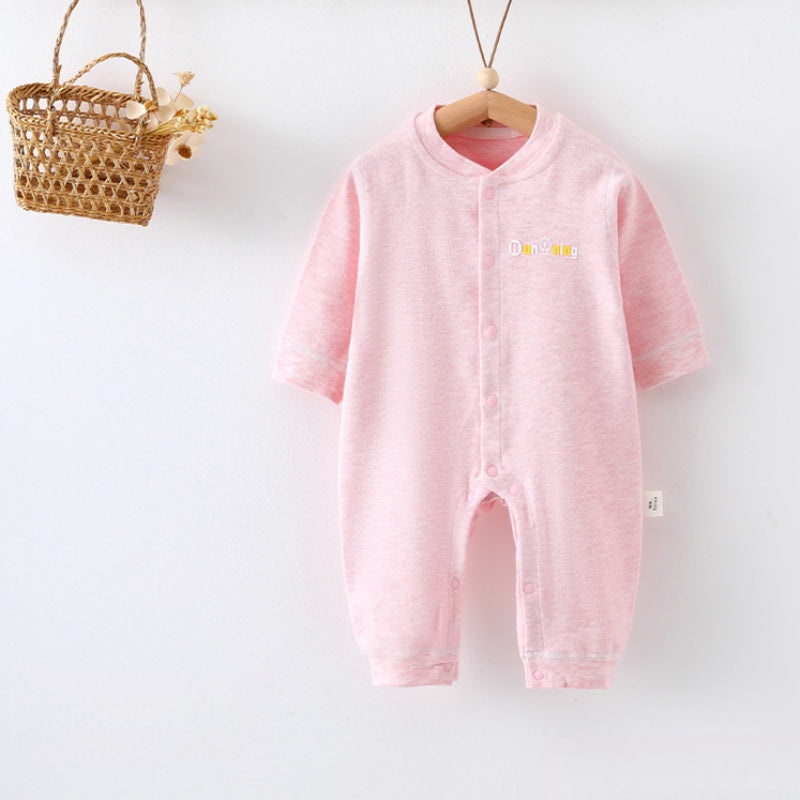Cotton Snap-Up Long Sleeve Romper – Pink Pink 0-3 M