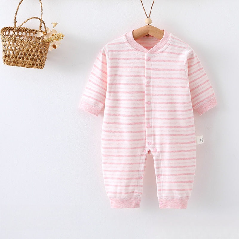 Cotton Snap-Up Long Sleeve Romper – Pink Stripe Pink Stripe 0-3 M