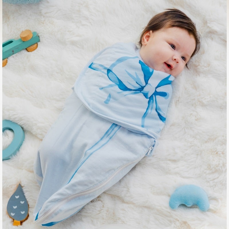 Organic Cotton Muslin Sleep Sack – Blue Adorable Bowknot Blue Bownot NB-3 M
