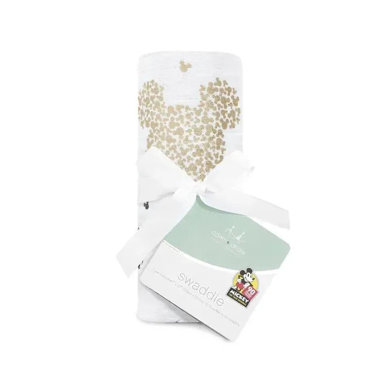 Aden + Anais Disney Mickey’s 90th Muslin Swaddling Cloth, White, Black And Gold