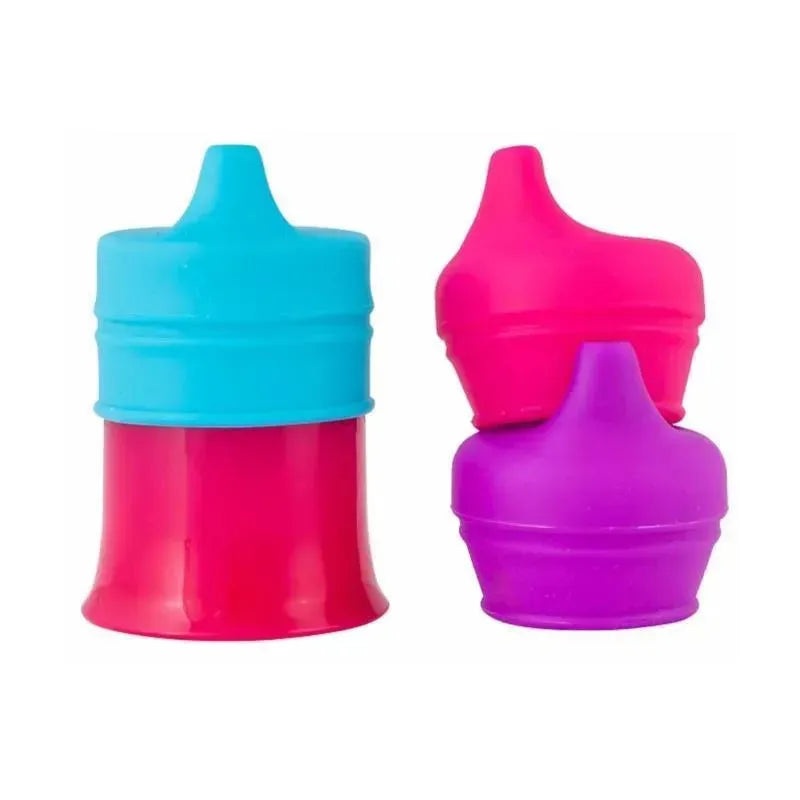 Boon Snug Spout Universal Silicone Sippy Lids and Cup, 9M+ Pink Multi