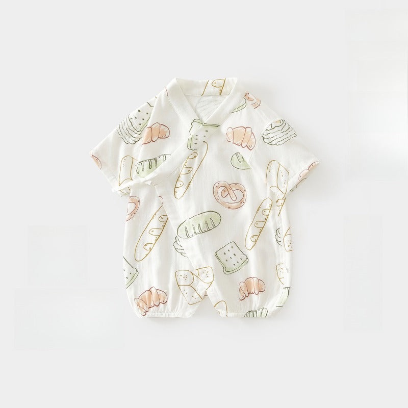 Cotton & Bamboo Muslin Short Sleeve Kimono Romper – Breads Breads 0-3 M