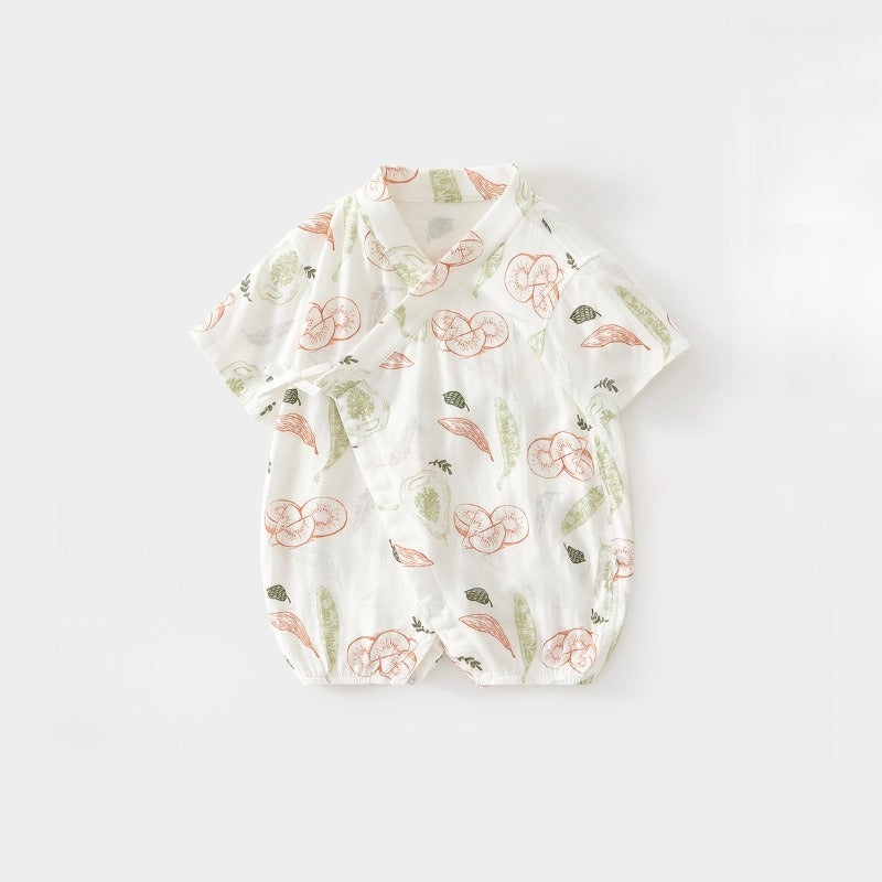Cotton & Bamboo Muslin Short Sleeve Kimono Romper – Kiwi Kiwi 0-3 M