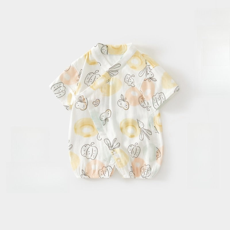 Cotton & Bamboo Muslin Short Sleeve Kimono Romper – Pumpkin Pumpkin 0-3 M