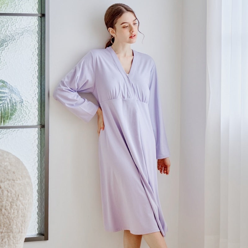 Cotton Snap-Up Maternity & Nursing Nightgown – Purple Purple M/ US 0-2
