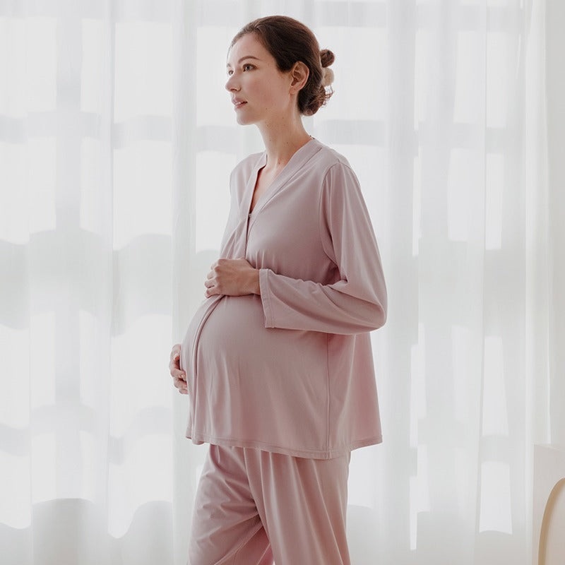 Cotton Snap-Up Maternity & Nursing Pajama Set- Pink Pink M/ US 0-2