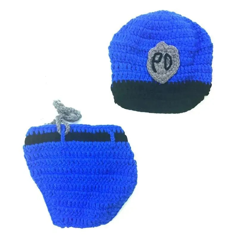 Knitted Baby Cap And Diaper Cover, Policeman – Newborn