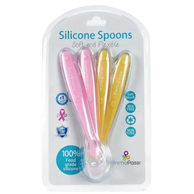 Primo Passi – 4Pk Silicone Spoon, Pink/Yellow
