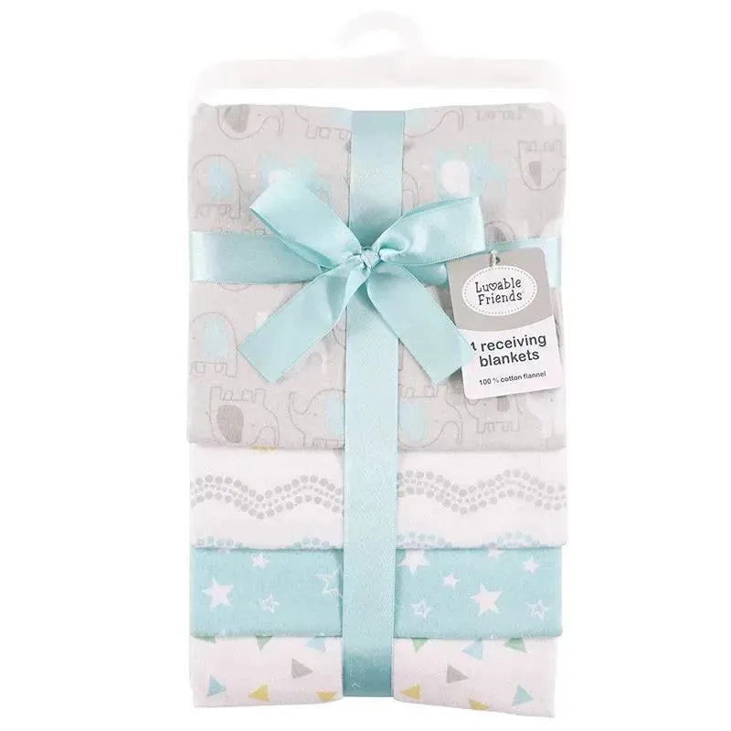 Baby Vision Luvable Friends 4Pk Flannel Receiving Blanket 28X28 In Basic Elephant