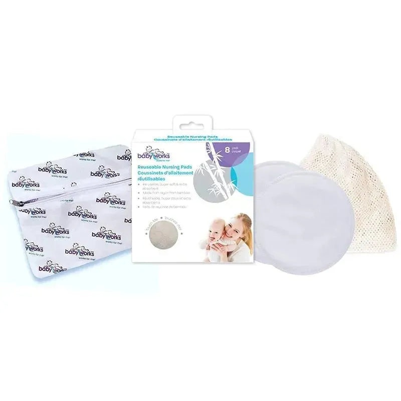 Baby Works Bamboo Reusable Nursing Pads With Wet Bag & Laundry Bag – 8Ct