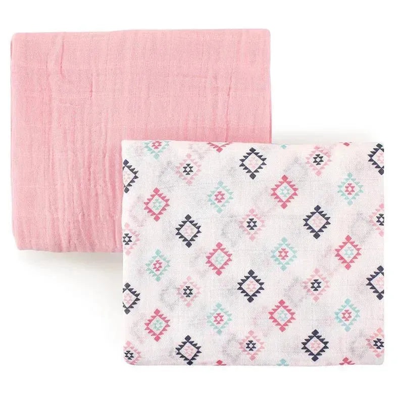 Hudson Baby 2-Pack Muslin Swaddle Blankets, Pink Aztec