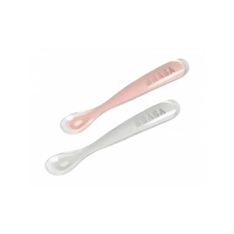 Beaba – 2Pk Silicone Spoon Travel Set, Cloud/Rose