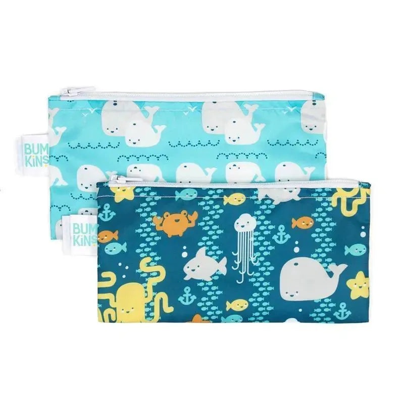 Bumkins 2-Pack Reusable Snack Bags, Sea Friends/Whales Away