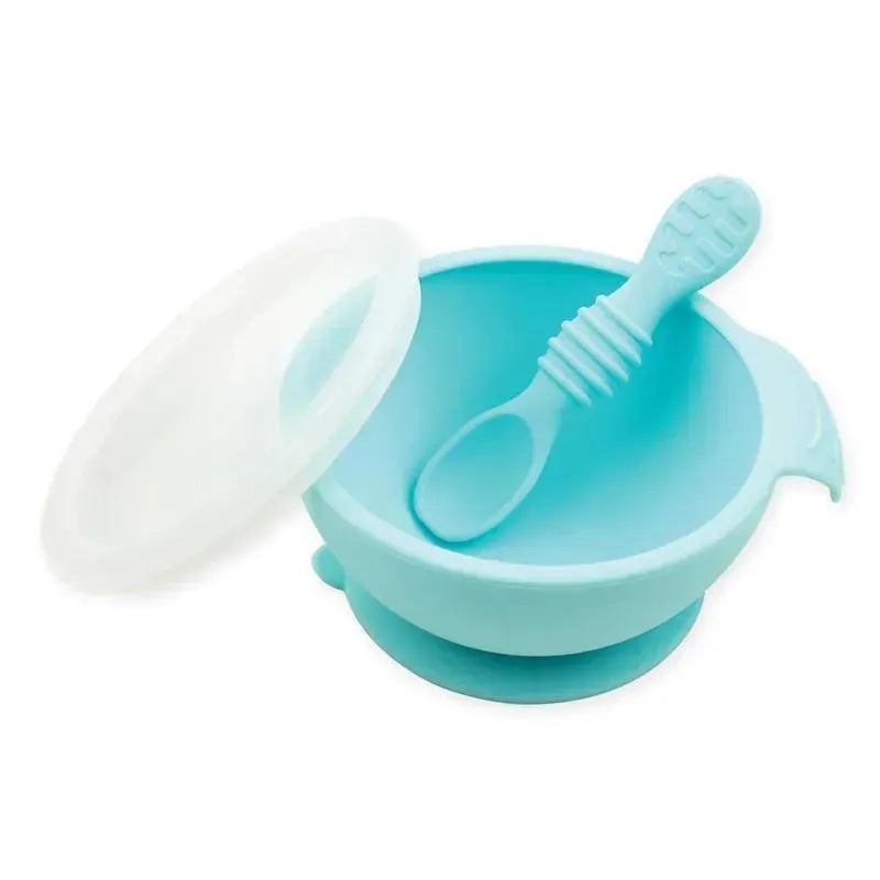 Bumkins – Silicone First Feeding Set with Lid & Spoon, Blue Os
