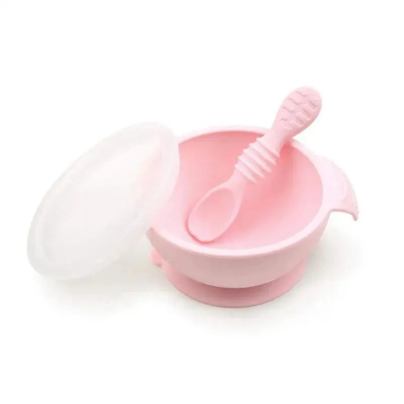 Bumkins – Silicone First Feeding Set with Lid & Spoon, Pink
