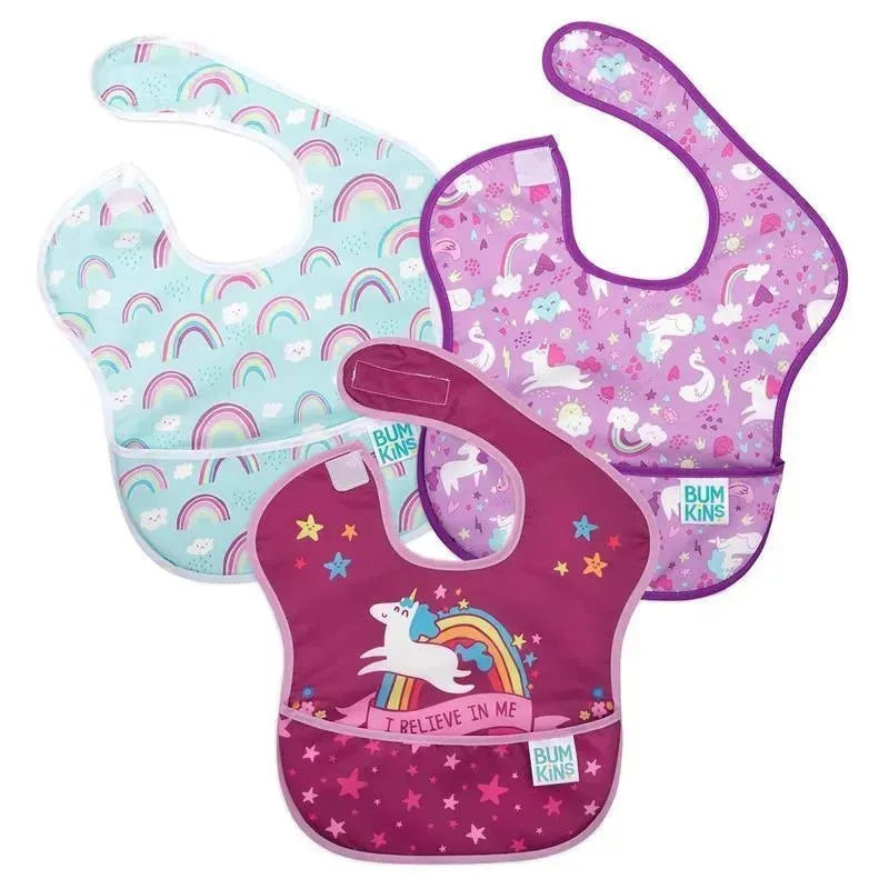 Bumkins – SuperBib 3 Pack, Unicorn/Rainbows