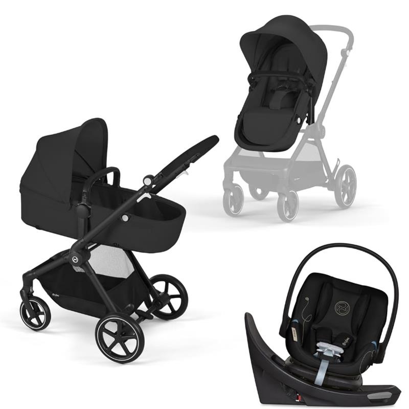 Cybex – Eos 5-In-1 Travel System Stroller Black Frame + Lightweight Aton G Swivel Infant Car Seat With Sensorsafe Moon Black