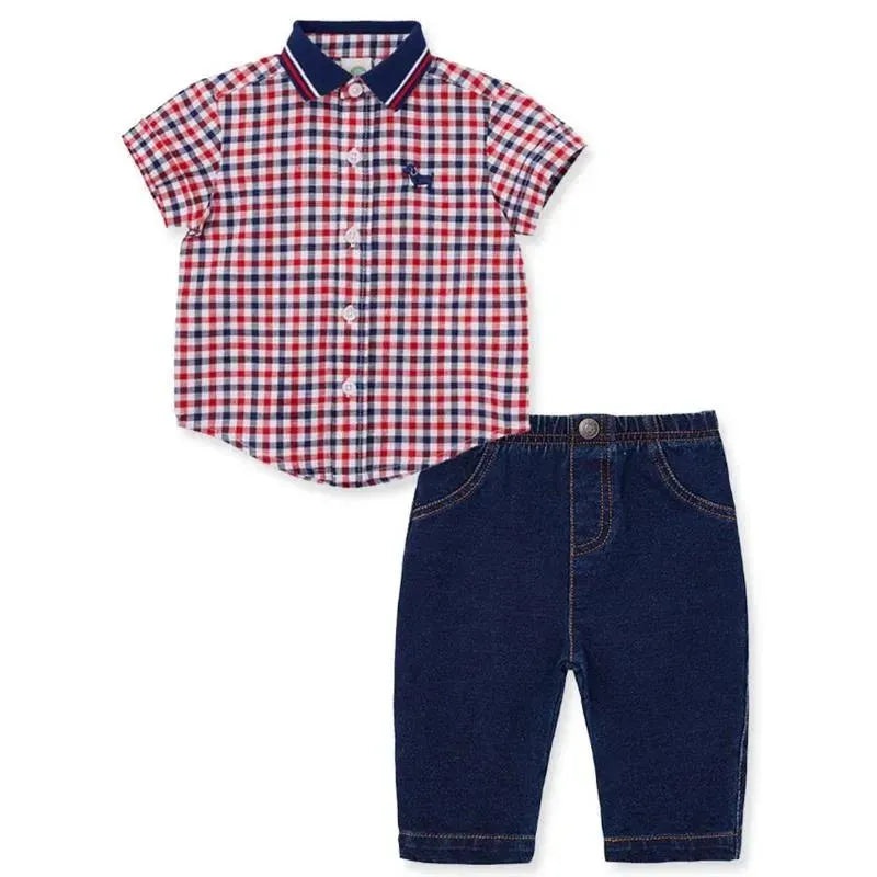 Little Me – Baby Boy Check Infant Woven Pant Set, Blue