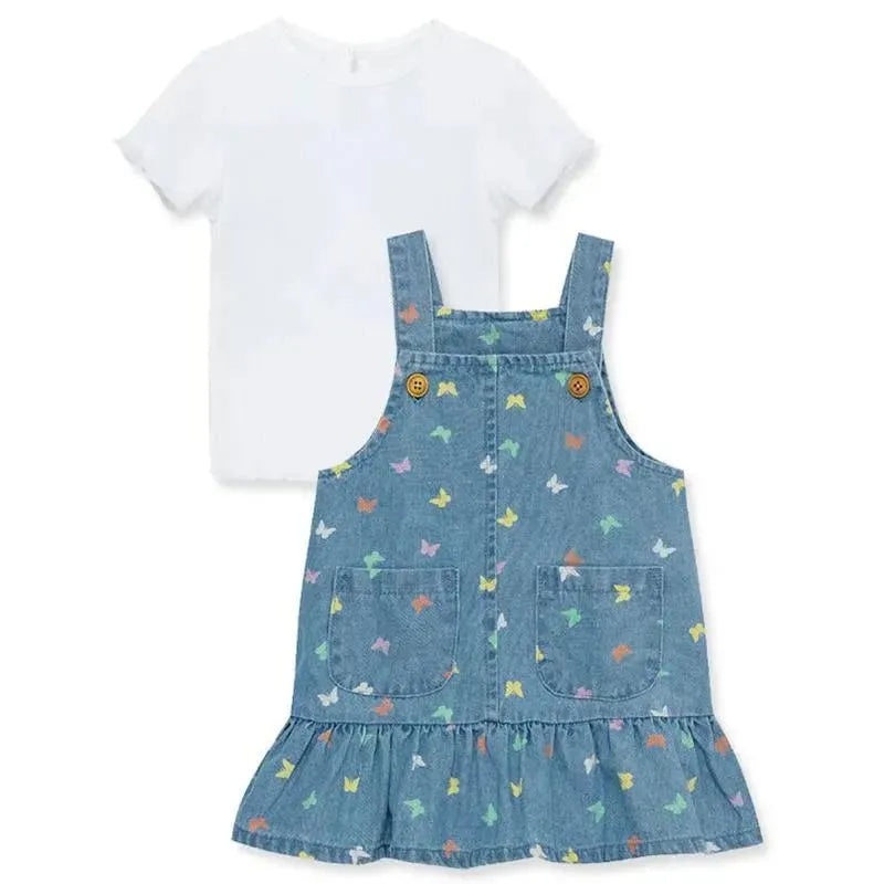 Little Me – Baby Girl Butterfly Cotton Denim Dress Set