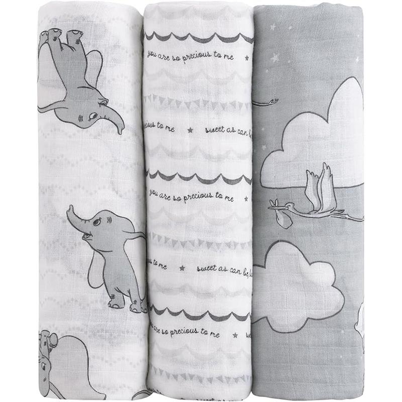 Nojo – Dumbo 3 Pk Printed Muslin Swaddles