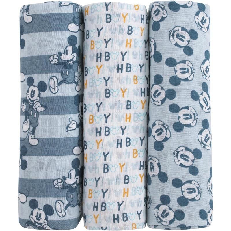 Nojo – Mickey 3 Pk Printed Muslin Swaddles