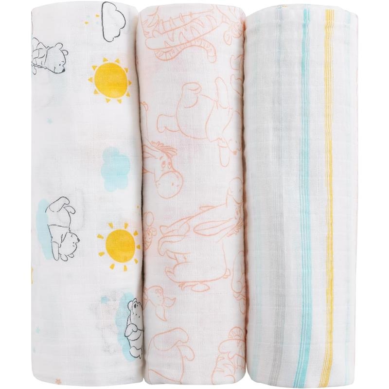 Nojo – Pooh 3 Pk Printed Muslin Swaddles