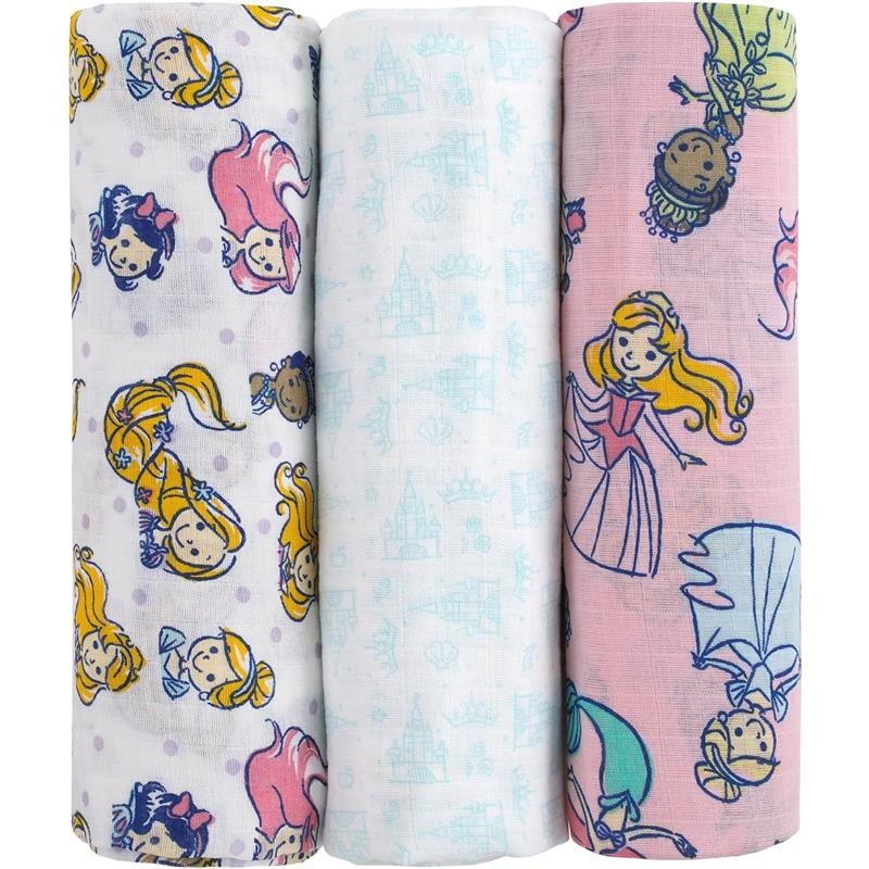 Nojo – Princess 3 Pk Printed Muslin Swaddles