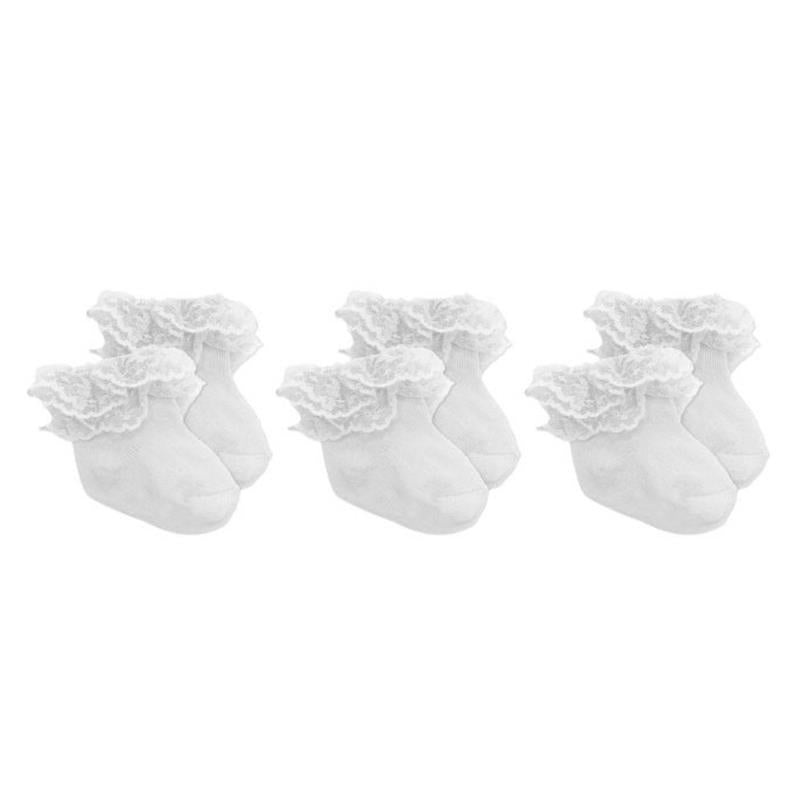 Rose Textiles – 3Pk Baby Girl Lace Trim Cuff Socks, White