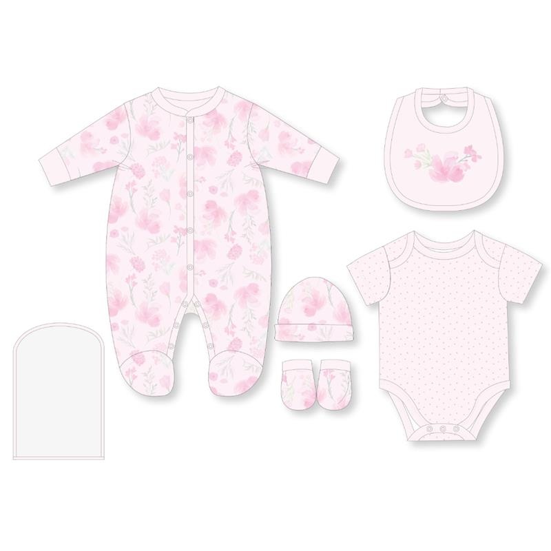 Rose Textiles – 5Pk Baby Girls Mesh Bag Set, Soft Pink Floral
