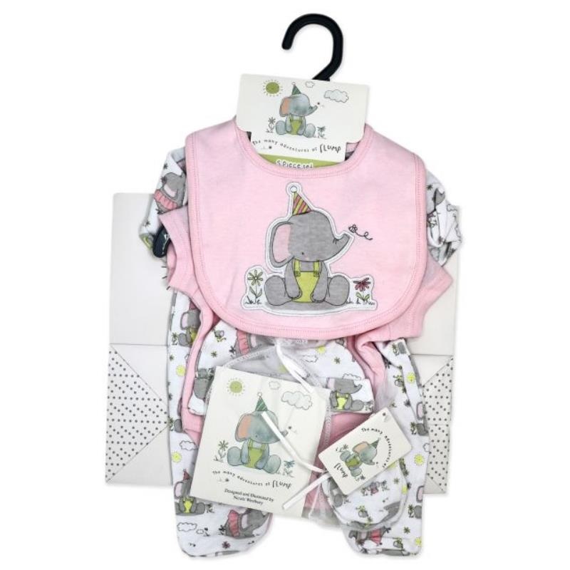 Rose Textiles – 6Pk Baby Girl Gift Set, Flump The Elephant Pink