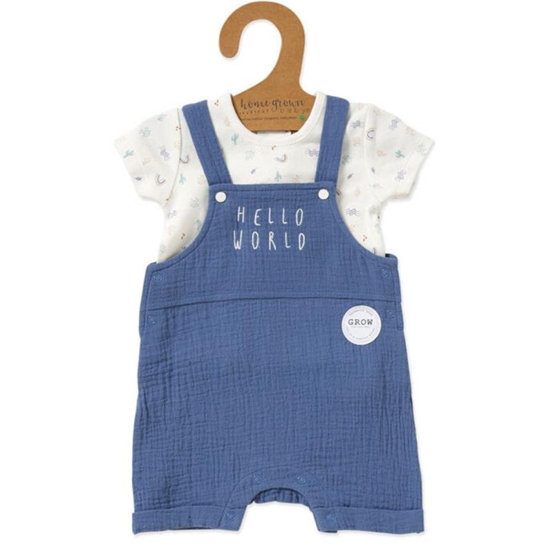 Rose Textiles – Baby Boys Organic Dungaree Set, Hello World