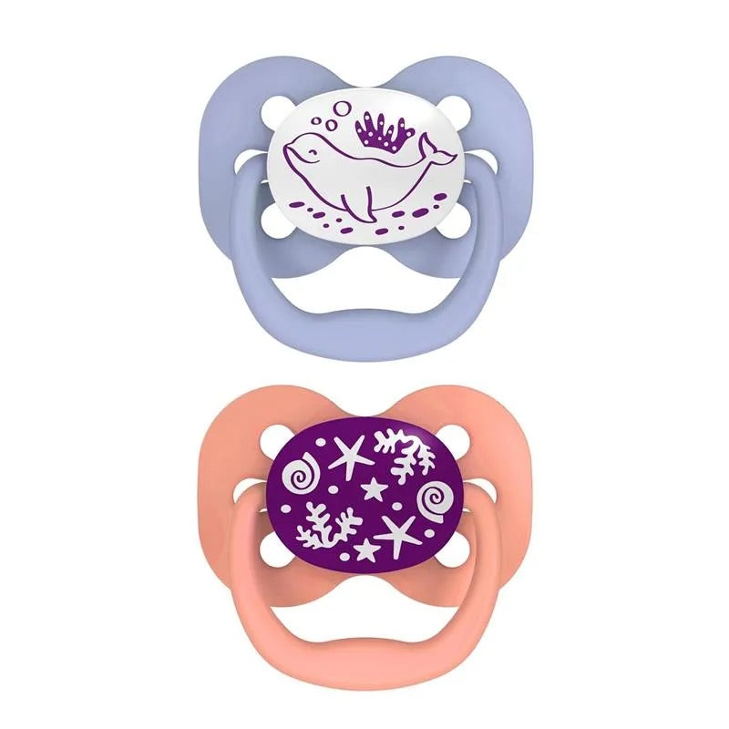 Dr. Brown’s Advantage Pacifiers, Stage 1, Glow In The Dark, Coral Ocean, 2-Pack