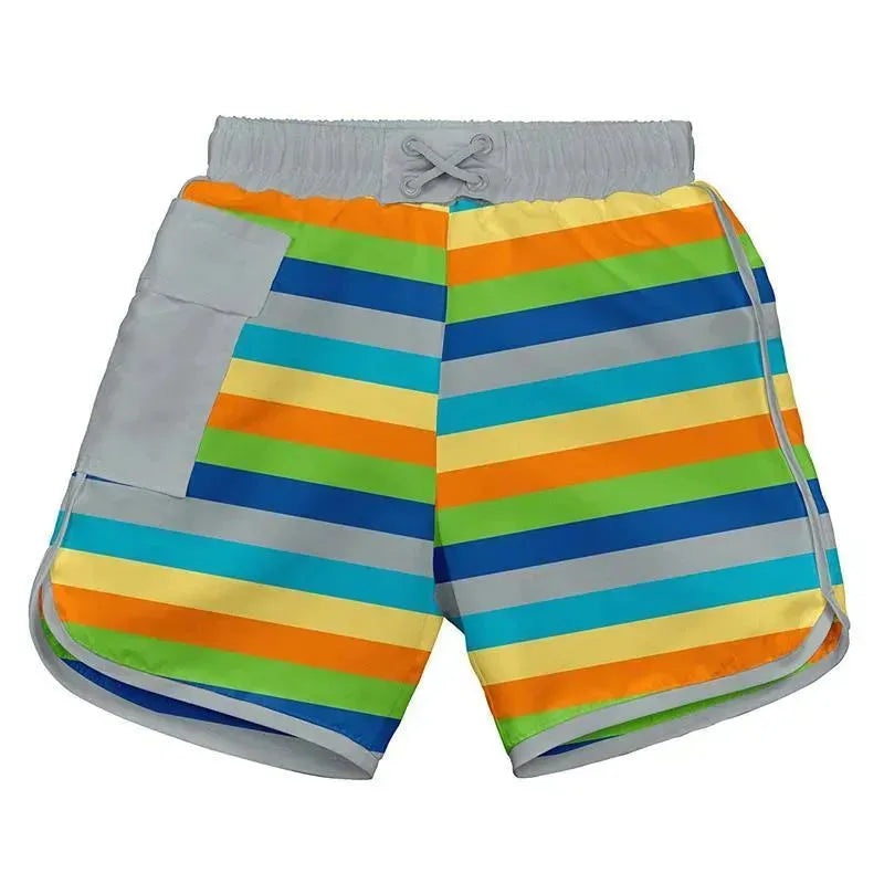 Iplay Pocket Board Shorts W/Built-In Swim Diaper-Gray Multistripe